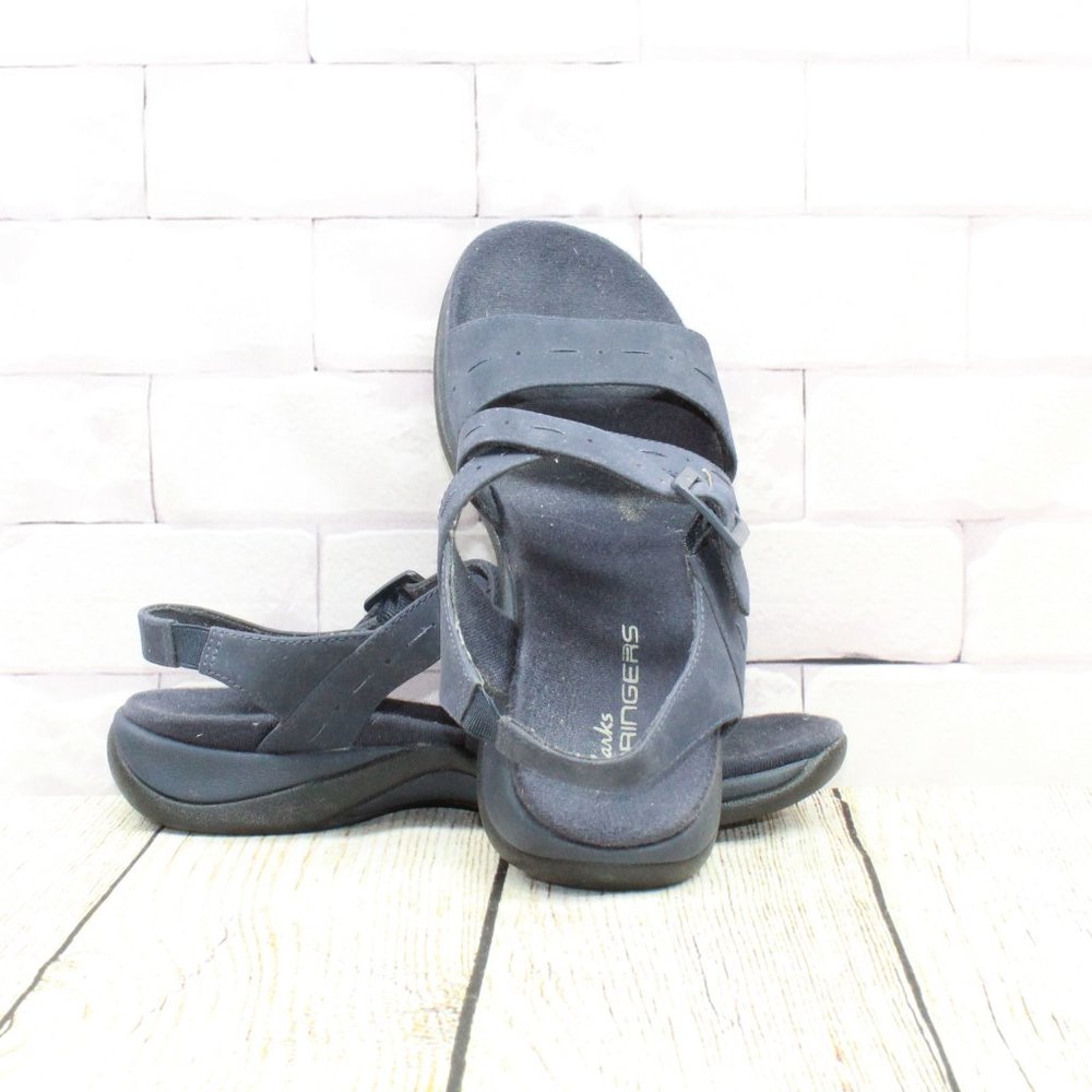 Clarks Springers Sun Lauren Navy Leather Ankle Strap Sandals Size 6.5 M - Picture 6 of 7